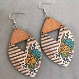 Wooden Triangle Cutout - Floral Earrings MNC