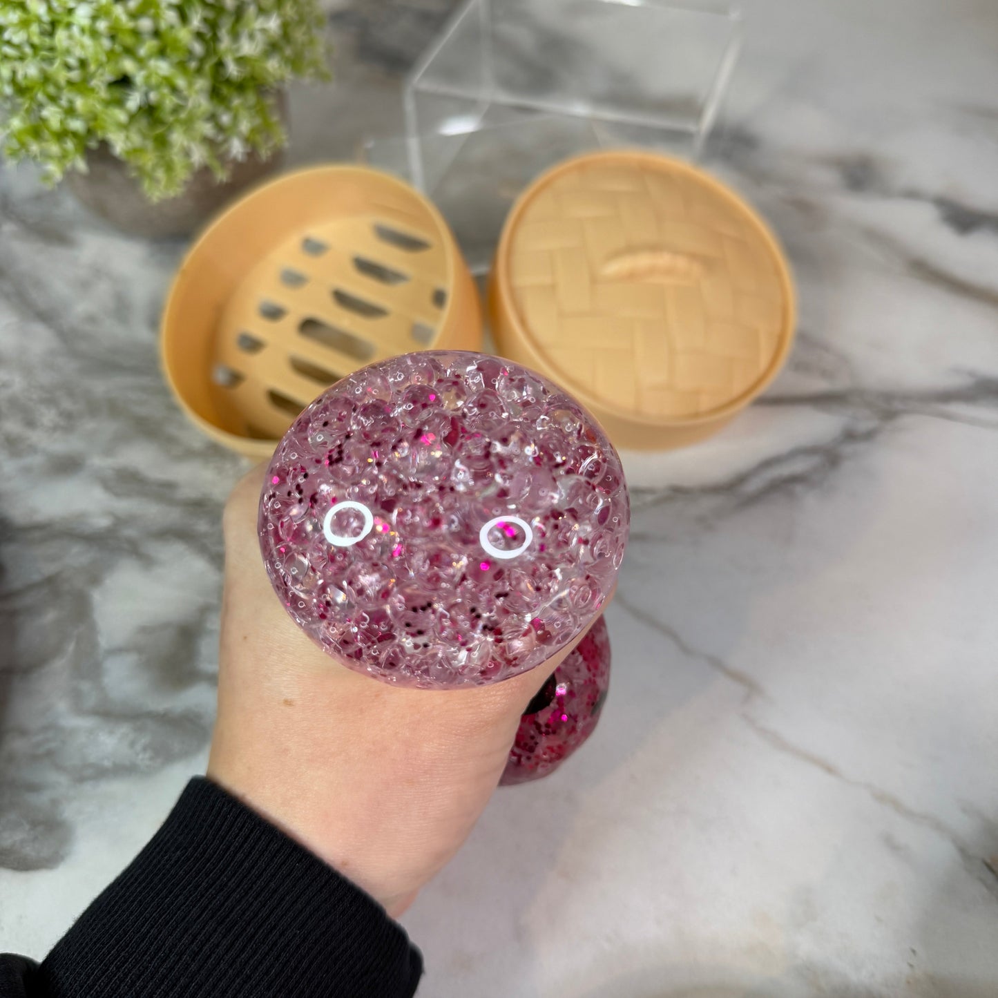 Squishy Toy - Viral Dumpling, Pink Glitter + Water Beads