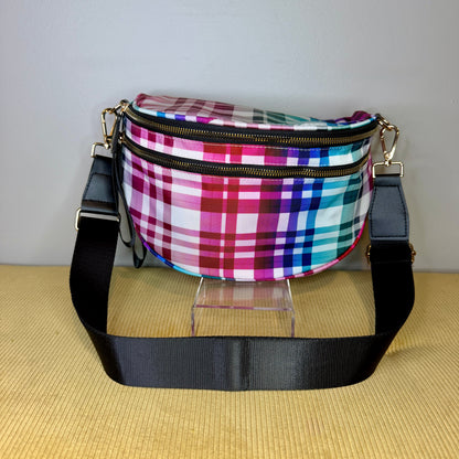 The Roni Nylon Crossbody - Plaid Ombre White