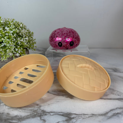 Squishy Toy - Viral Dumpling, Pink Glitter + Water Beads