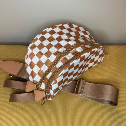 The Roni Nylon Crossbody - Checkered Camel - PREORDER