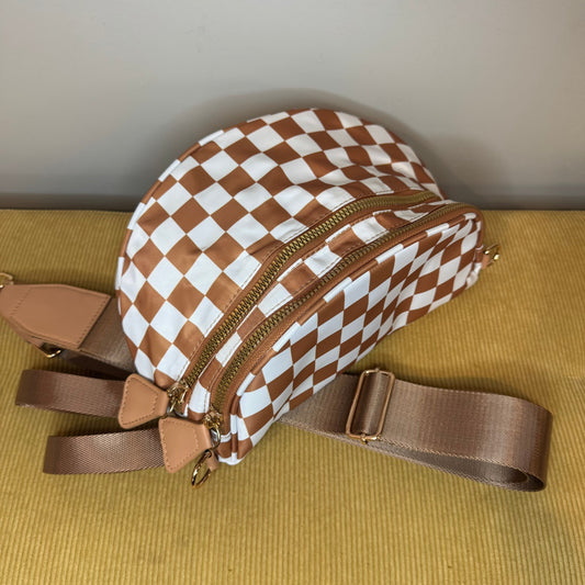 The Roni Nylon Crossbody - Checkered Camel - PREORDER