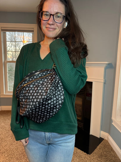 Roni - Nylon Crossbody - Black & Grey Paw