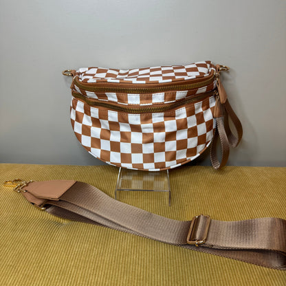 The Roni Nylon Crossbody - Checkered Camel - PREORDER