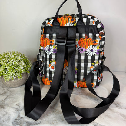 Mini Backpack - Halloween - Plaid Pumpkin Floral - PREORDER