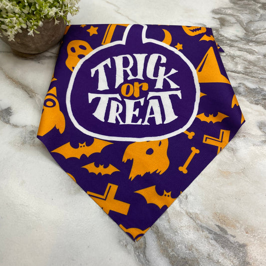 Dog Bandana - Halloween - Trick or Treat Purple Orange MNC