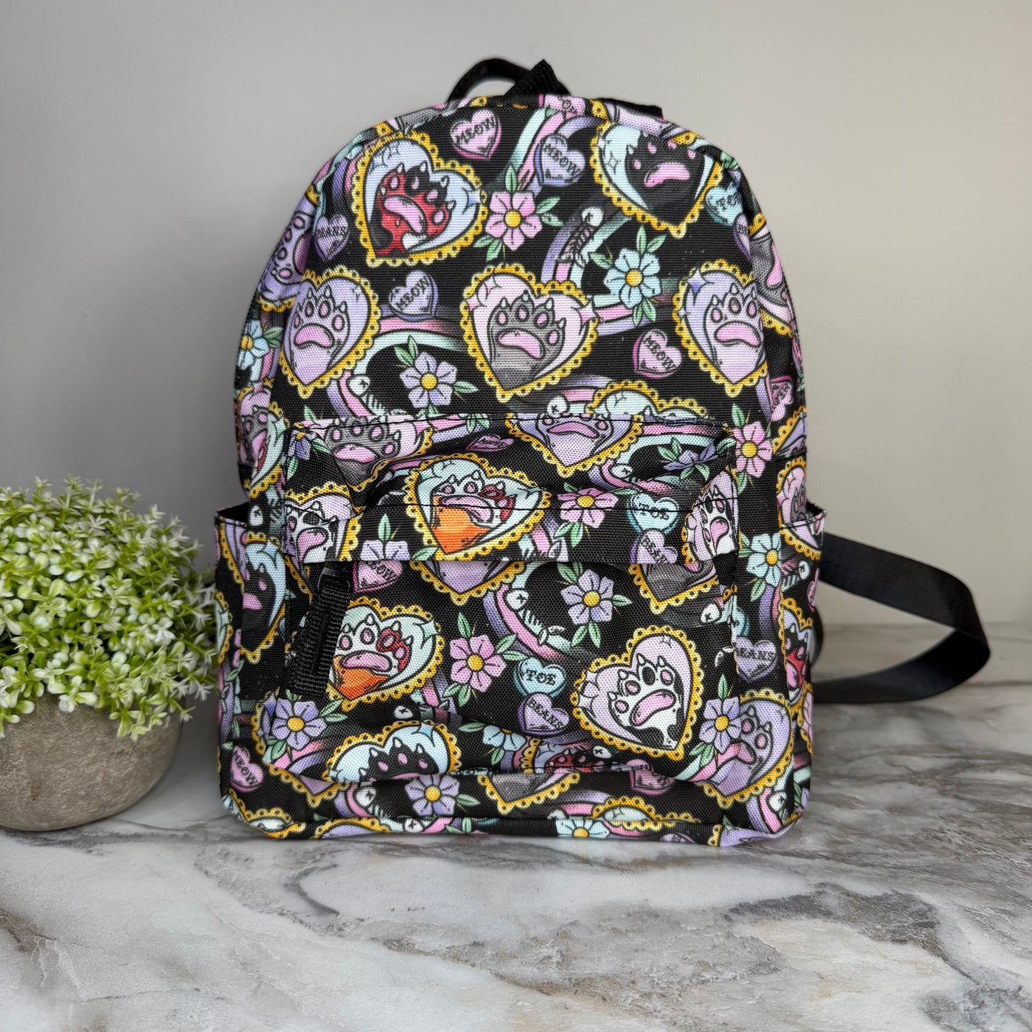 Mini Backpack - Cat Paw Meow on Black MN