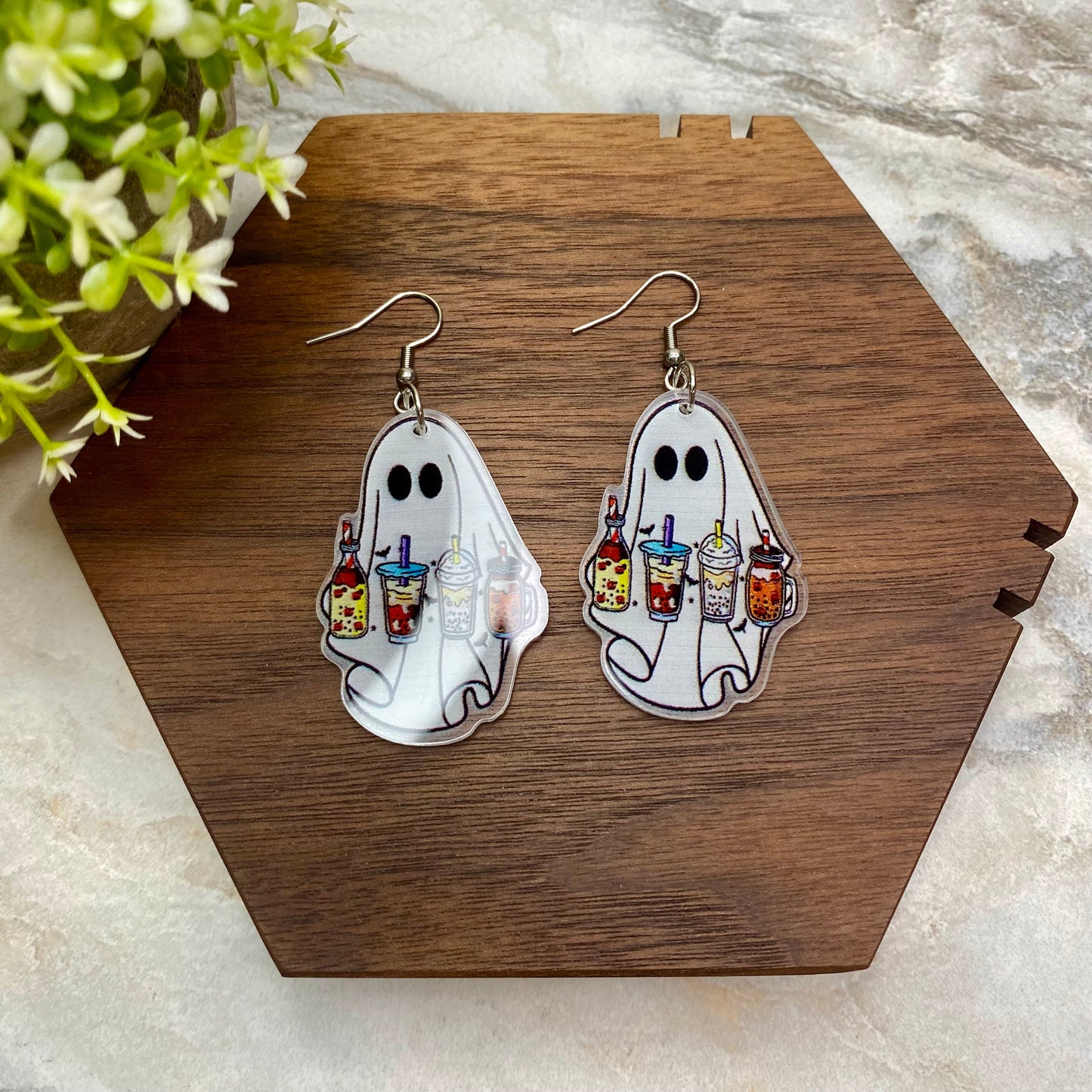 Acrylic Dangle Earrings - Ghost Drinks