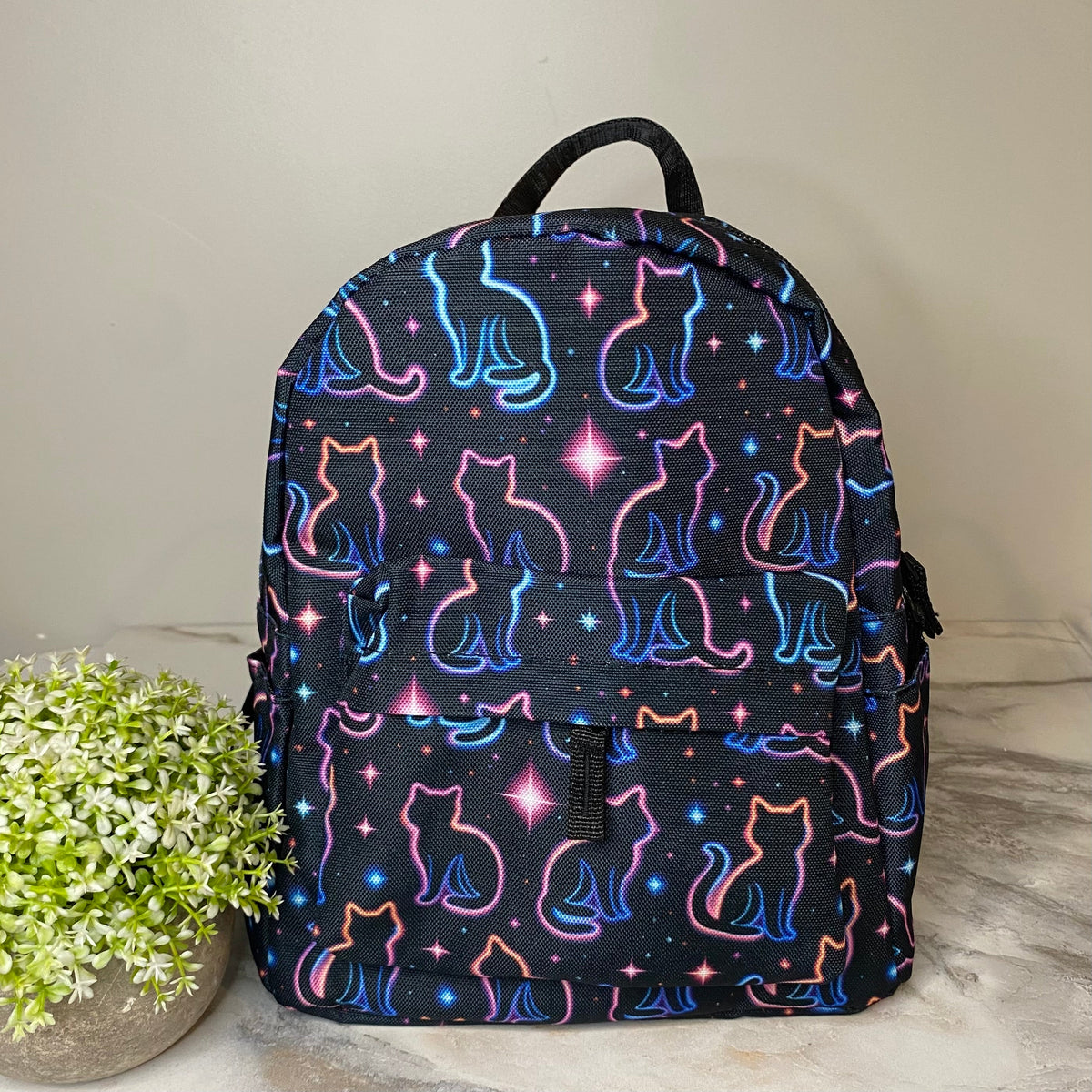 Mini Backpack - Halloween Fall - Cat Neon Outline