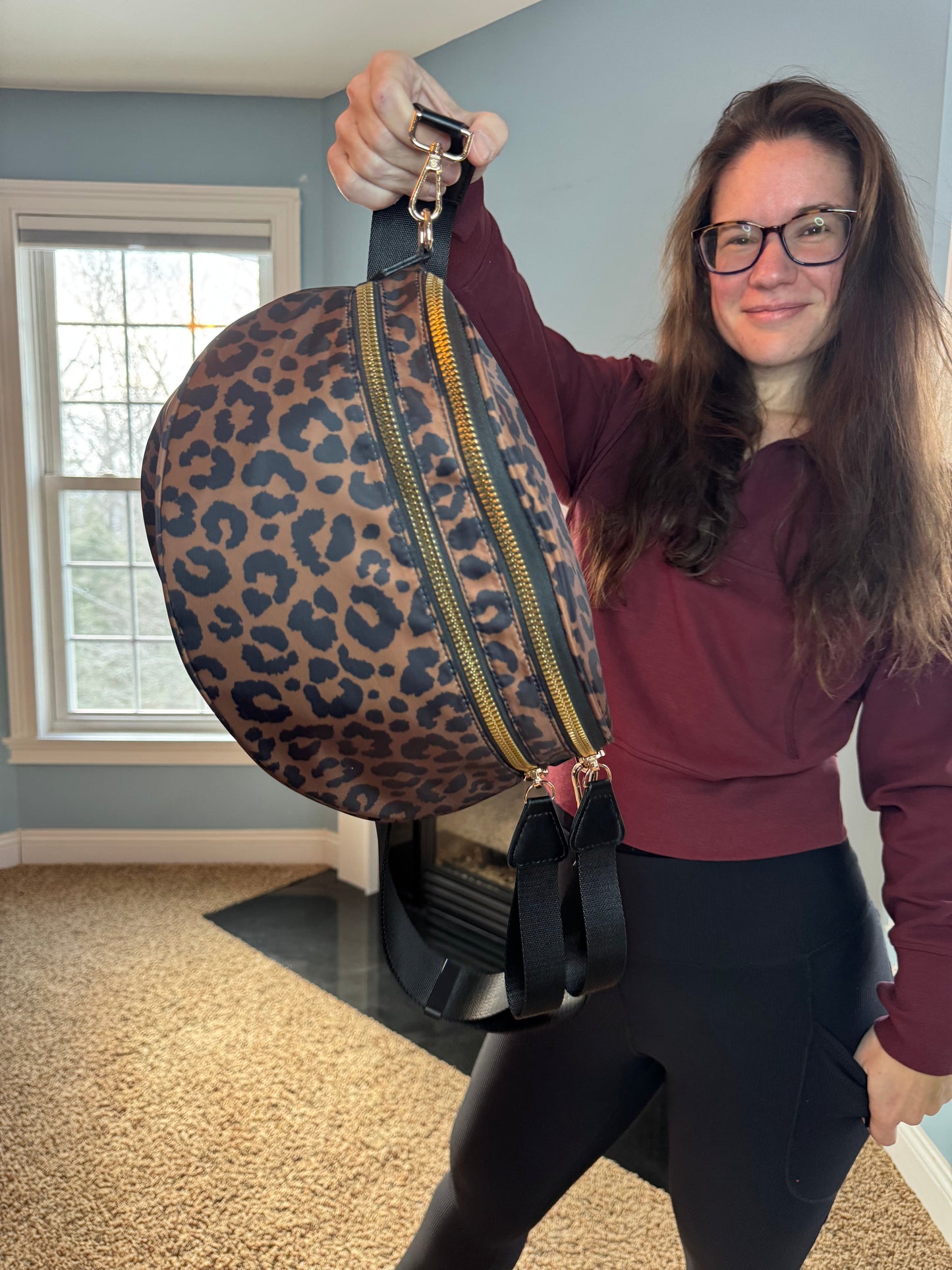 The Roni Nylon Crossbody - Animal Print Black & Caramel