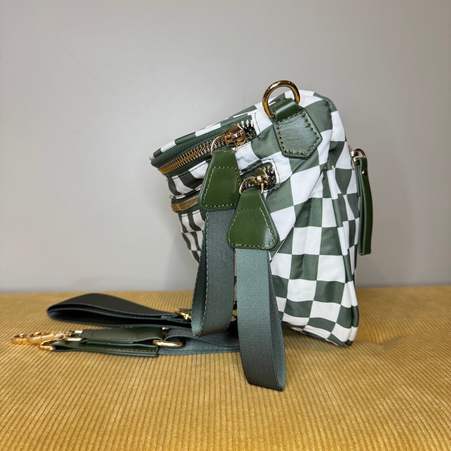 Roni - Checkered - Nylon Crossbody - Dark Green