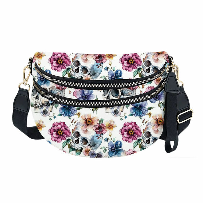 The Roni Nylon Crossbody - Halloween Fall Skull Floral on White