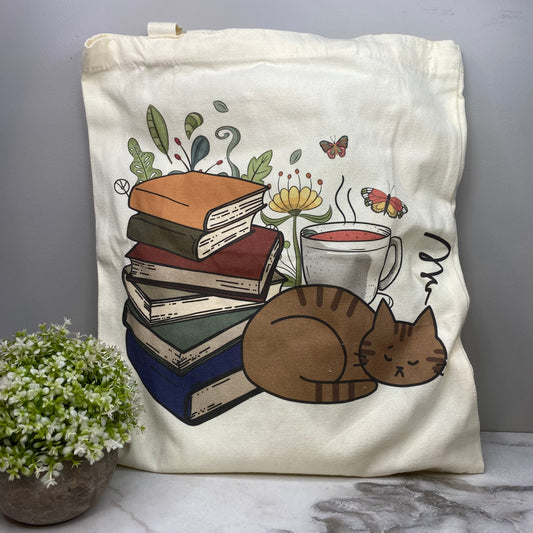 Tote Bag - Sleepy Cats & Books - #5