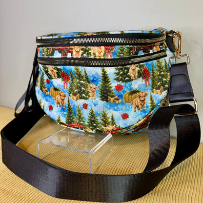 The Roni Nylon Crossbody - Christmas Winter Highland Cow