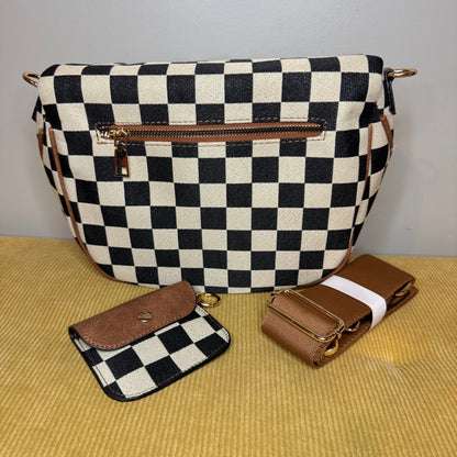 The Roni Crossbody - Canvas Tan Black Check