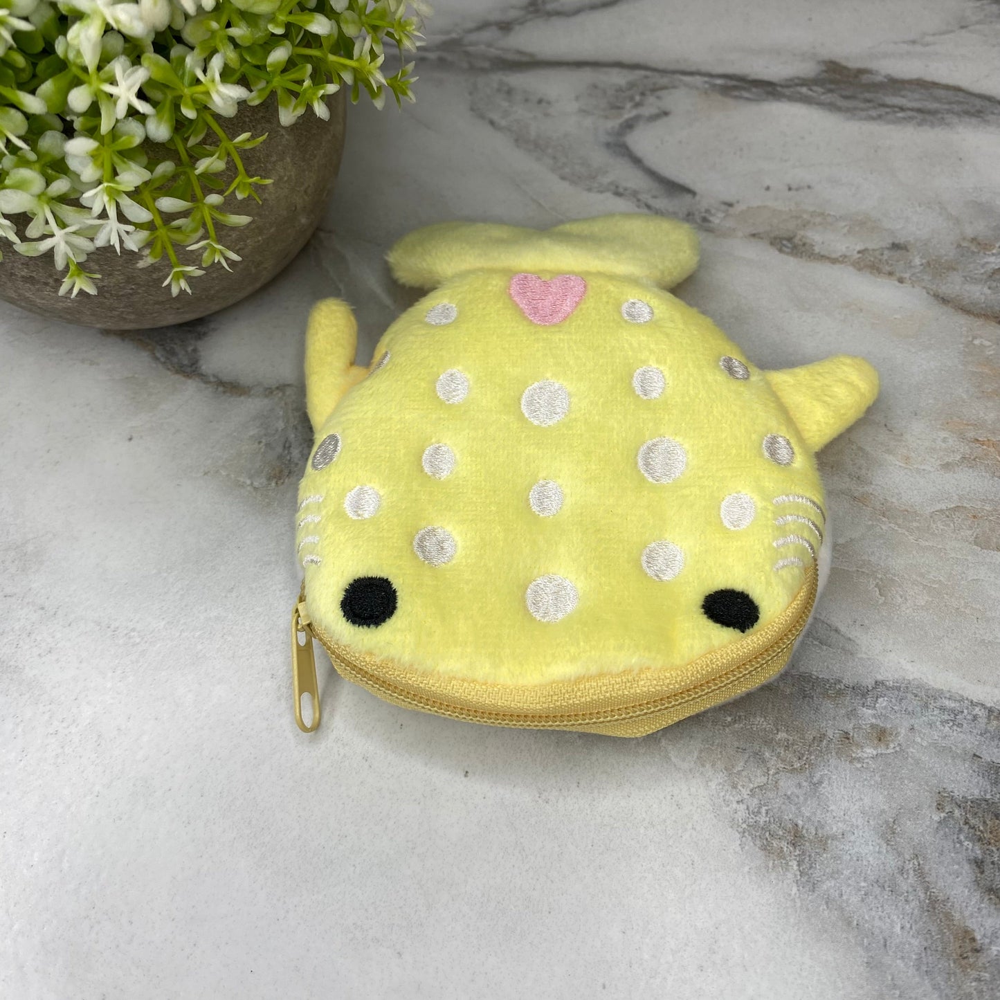 Coin Pouch Keychain - Velour Whale - Yellow