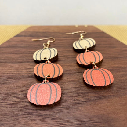 Wooden Dangle Earrings - Fall - Pumpkins