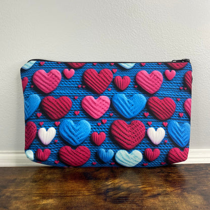 Pouch - Valentine’s Day - Navy Knit Crochet Heart