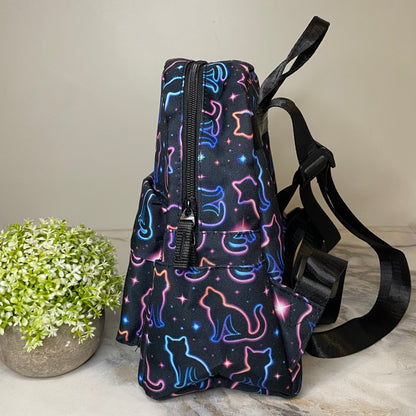 Mini Backpack - Halloween Fall - Cat Neon Outline
