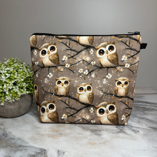 Pouch XL - Brown Tan Owl Floral Fall