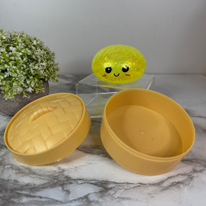 Squishy Toy - Viral Dumpling, Yellow Glitter + Water Beads