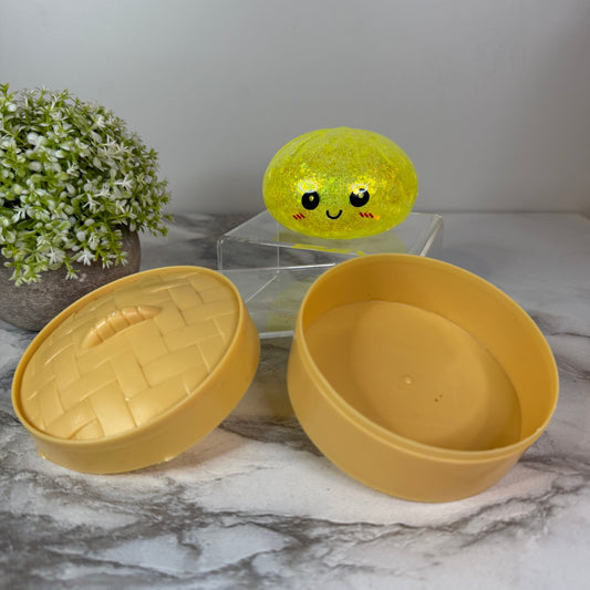 Squishy Toy - Viral Dumpling, Yellow Glitter + Water Beads