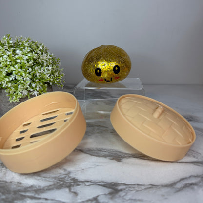 Squishy Toy - Viral Dumpling, Gold Glitter