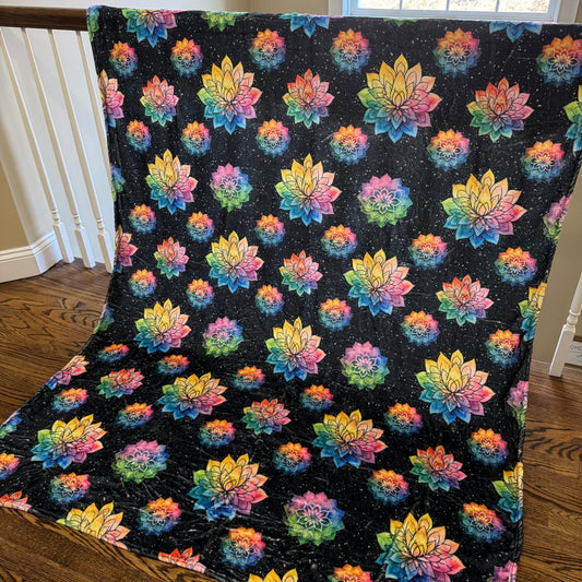 Blanket - Rainbow Mandala on Black