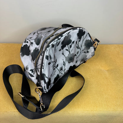 The Roni Nylon Crossbody - Floral Grey Black Shadow