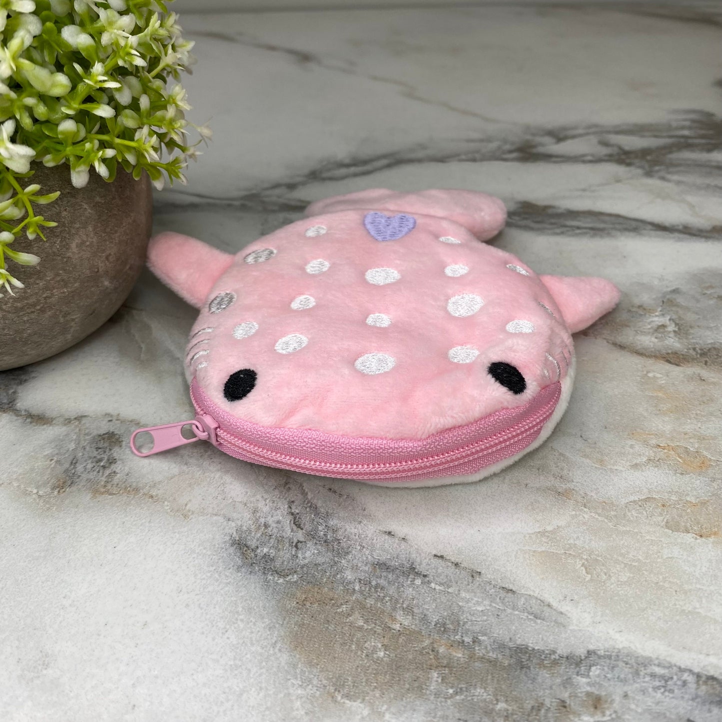 Coin Pouch Keychain - Velour Whale - Pink