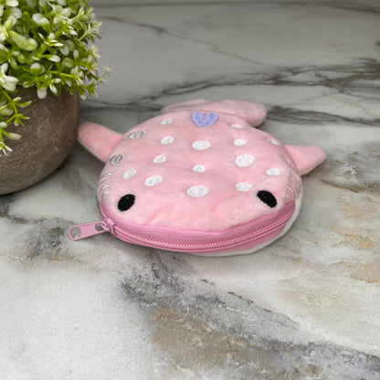 Coin Pouch Keychain - Velour Whale - Pink