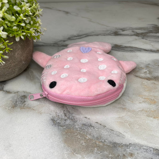 Coin Pouch Keychain - Velour Whale - Pink
