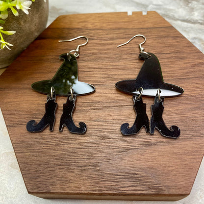 Acrylic Dangle Earrings - Witch Hat & Shoes