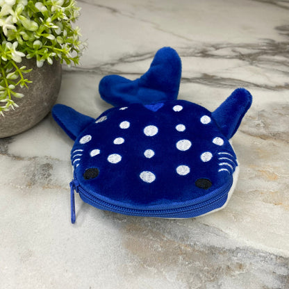 Coin Pouch - Velour Whale - Dark Blue