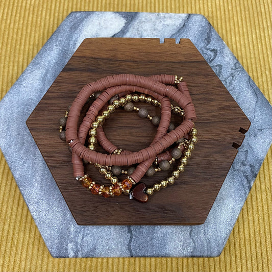 Bracelet Pack - Clay & Gold Bead - Coffee