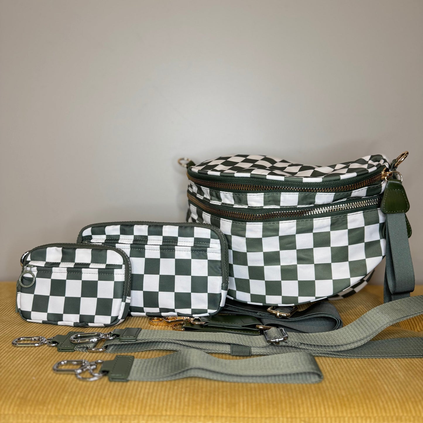 Bundled Set - Dark Green Olive Checkered