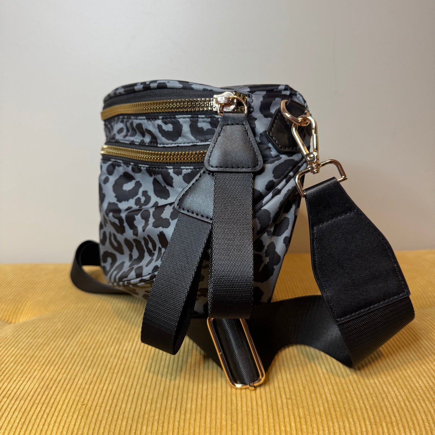 The Roni Nylon Crossbody - Animal Print Grey with Black