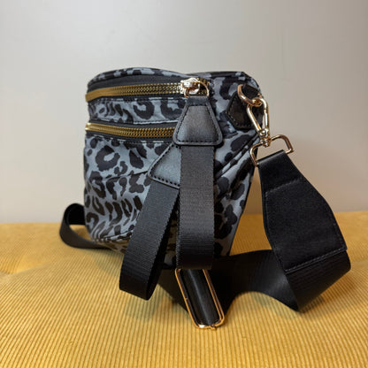 The Roni Nylon Crossbody - Animal Print Grey with Black