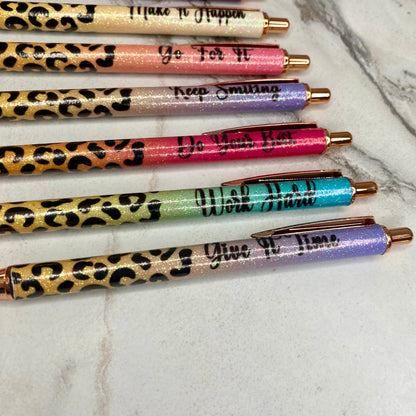 Pen - Glitter Leopard Positive Sayings