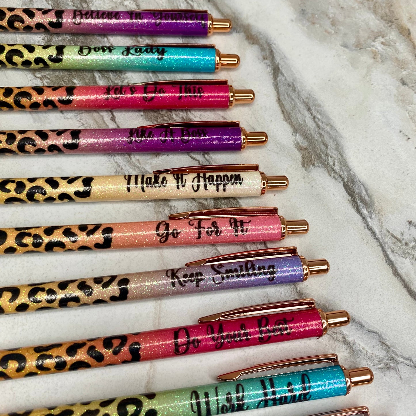 Pen - Glitter Leopard Positive Sayings