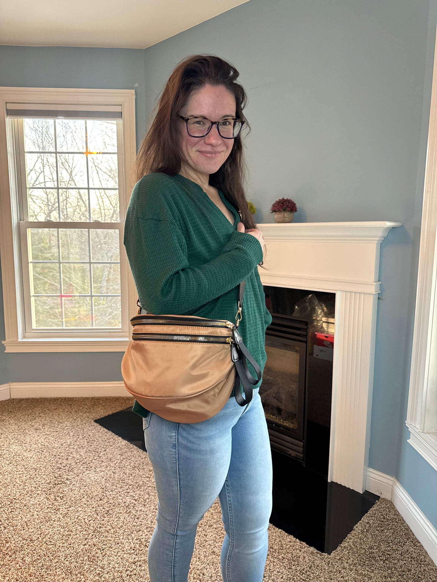 The Roni Nylon Crossbody - Peach + Black