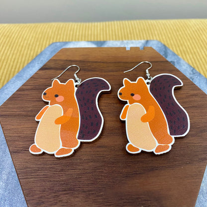 Wooden Dangle Earrings - Squirrel