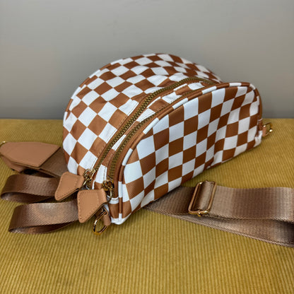 The Roni Nylon Crossbody - Checkered Camel - PREORDER