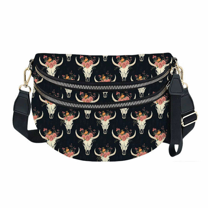 The Roni Nylon Crossbody - Bull Skull Floral