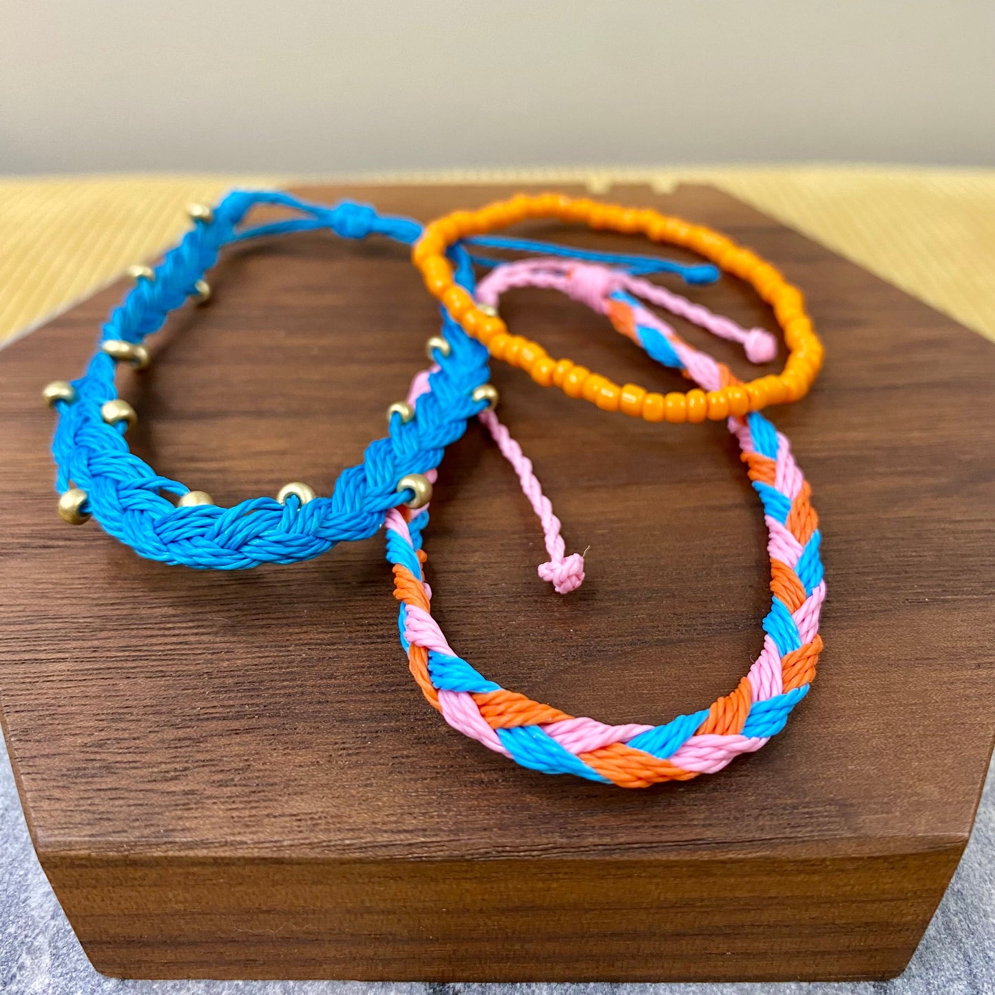 Bracelet Pack - Adjustable String Orange Blue Pink - Pack 7