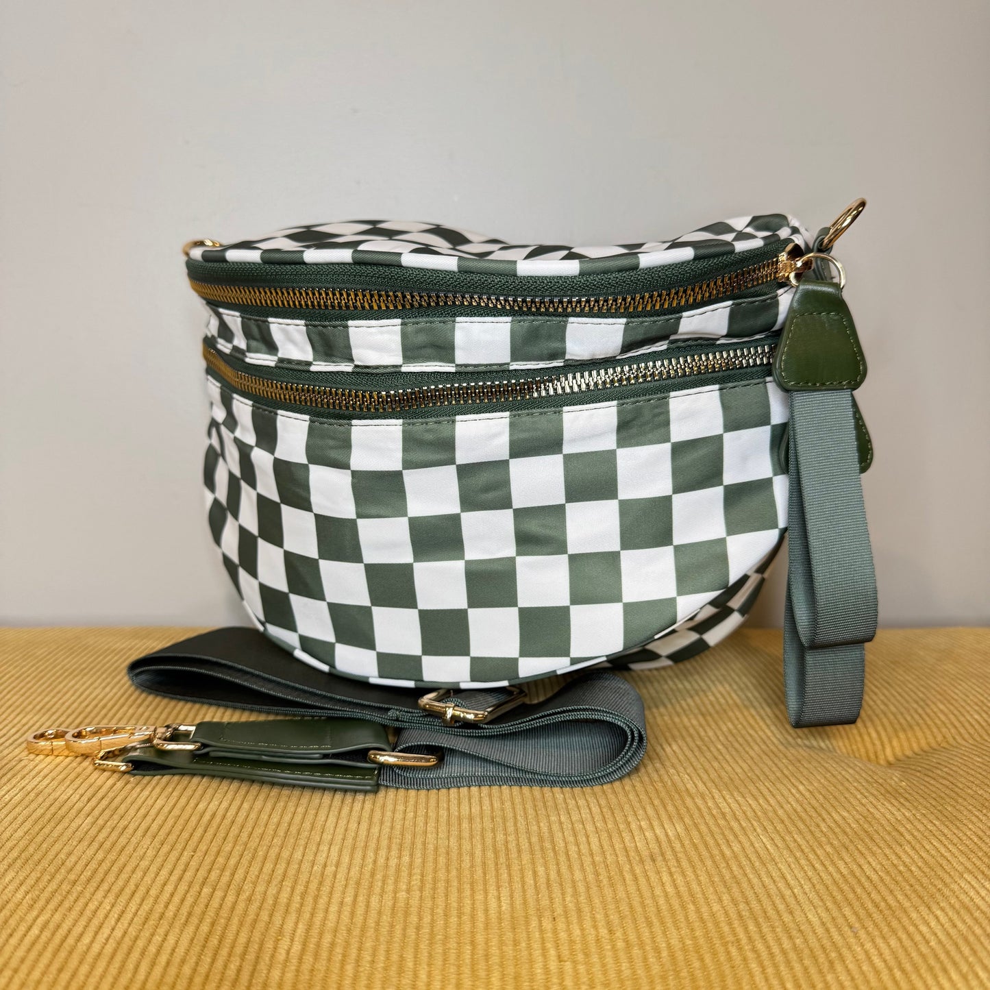 Roni - Checkered - Nylon Crossbody - Dark Green