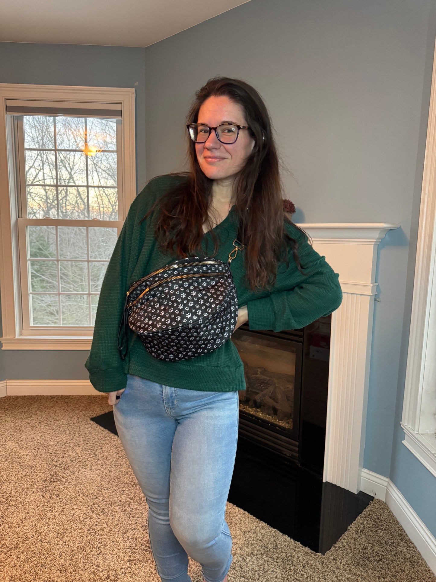 Roni - Nylon Crossbody - Black & Grey Paw
