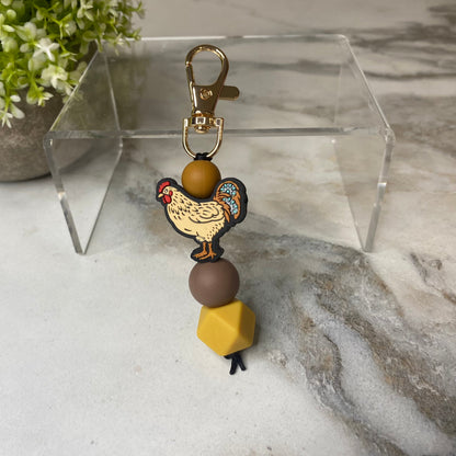 Keychain - Silicone Bead - Chicken - Mustard