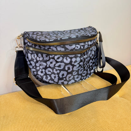 The Roni Nylon Crossbody - Black & Grey Animal