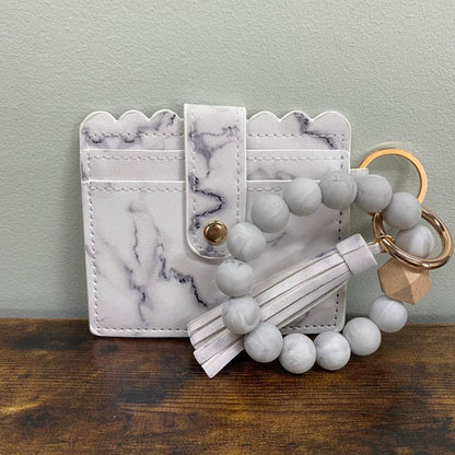 Silicone Bracelet Keychain with Scalloped Card Holder - Marble